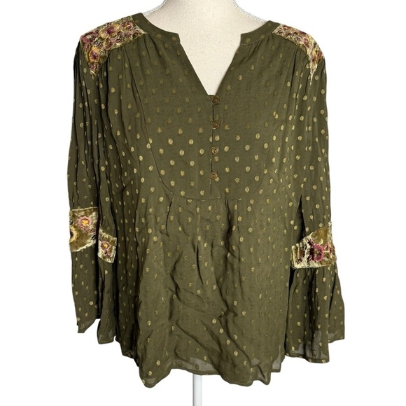 Chico's Tops - Chico’s Green/Gold Polka Dot Boho 3/4 Sleeve Blouse size 1 (small)